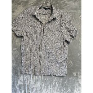 Perry Ellis Mens Writing Print Button Down Shirt Bright White  XL